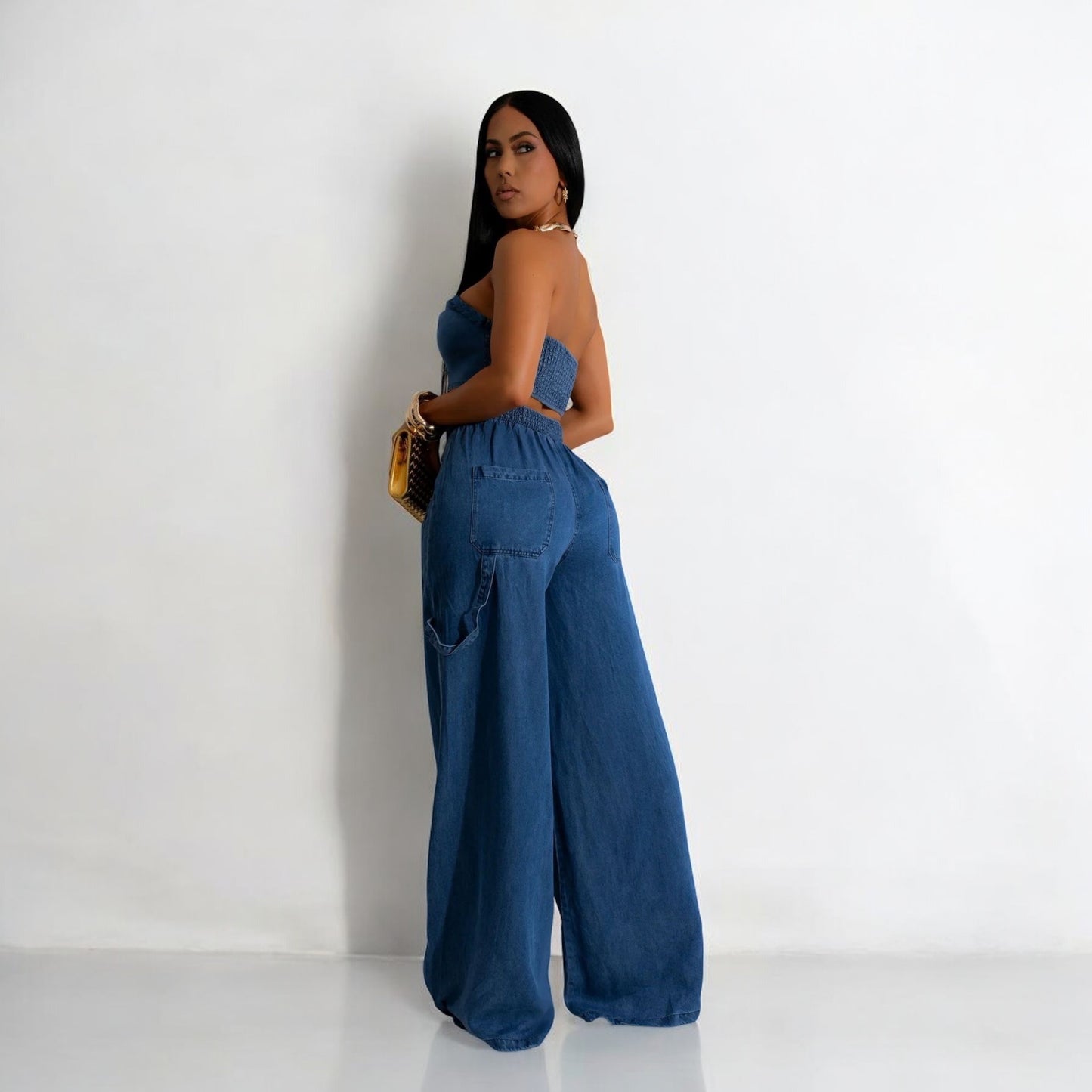 ✨Tubo De Mezclilla Con Cuerda Ancha Pantalones✨
